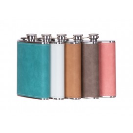 8oz/240ml Stainless Steel Flask with PU Cover (Green)（10/pack）